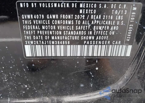 2014 Volkswagen Jetta 2.0L S z USA, uszkodzony, nr VIN 3VW2K7AJ1EM384858